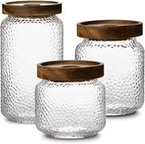 Pote de armazenamento antiderrapante, pacote com 3, com tampa de madeira hermética, recipientes de cozinha de vidro, 350 ml, 500 ml