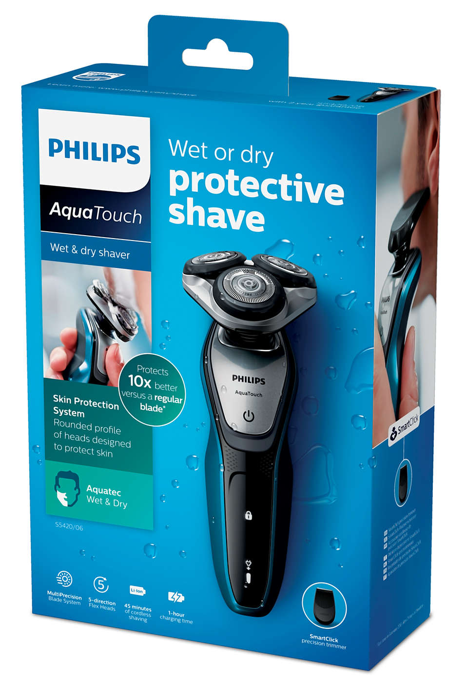 Philips Shaver Series 5000 AquaTouch Sistema de lâminas multiprecision molhadas e secas com aparador de precisão Smart Click - S5420/06