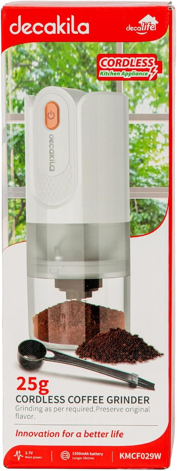 Moedor de Café Sem Fio Decakila KMCF029 | 15W | 25g | Núcleo de moagem de cerâmica de alto carbono | Aspereza ajustável | Garantia de 1 ano (branco)