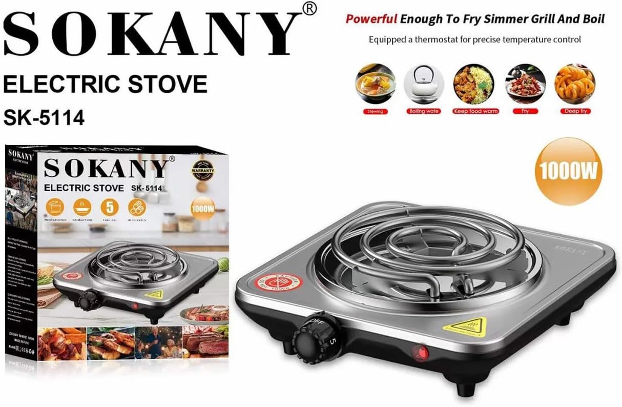 FOGÃO ELECTRICO DE 1 BOCA Aquecedor de Azulejos Sokany SK-5114 1000 Watt