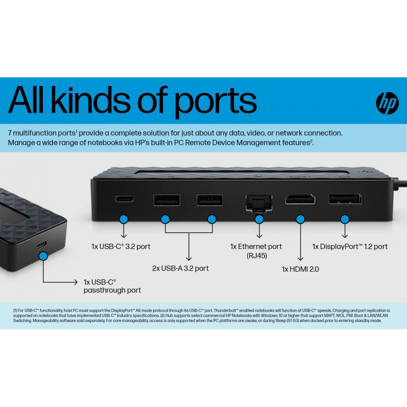 HUB USB-C + CARREGADOR PORT HP P/ 1HDMI/1USB-C/1DP/1RJ45/2USB-A