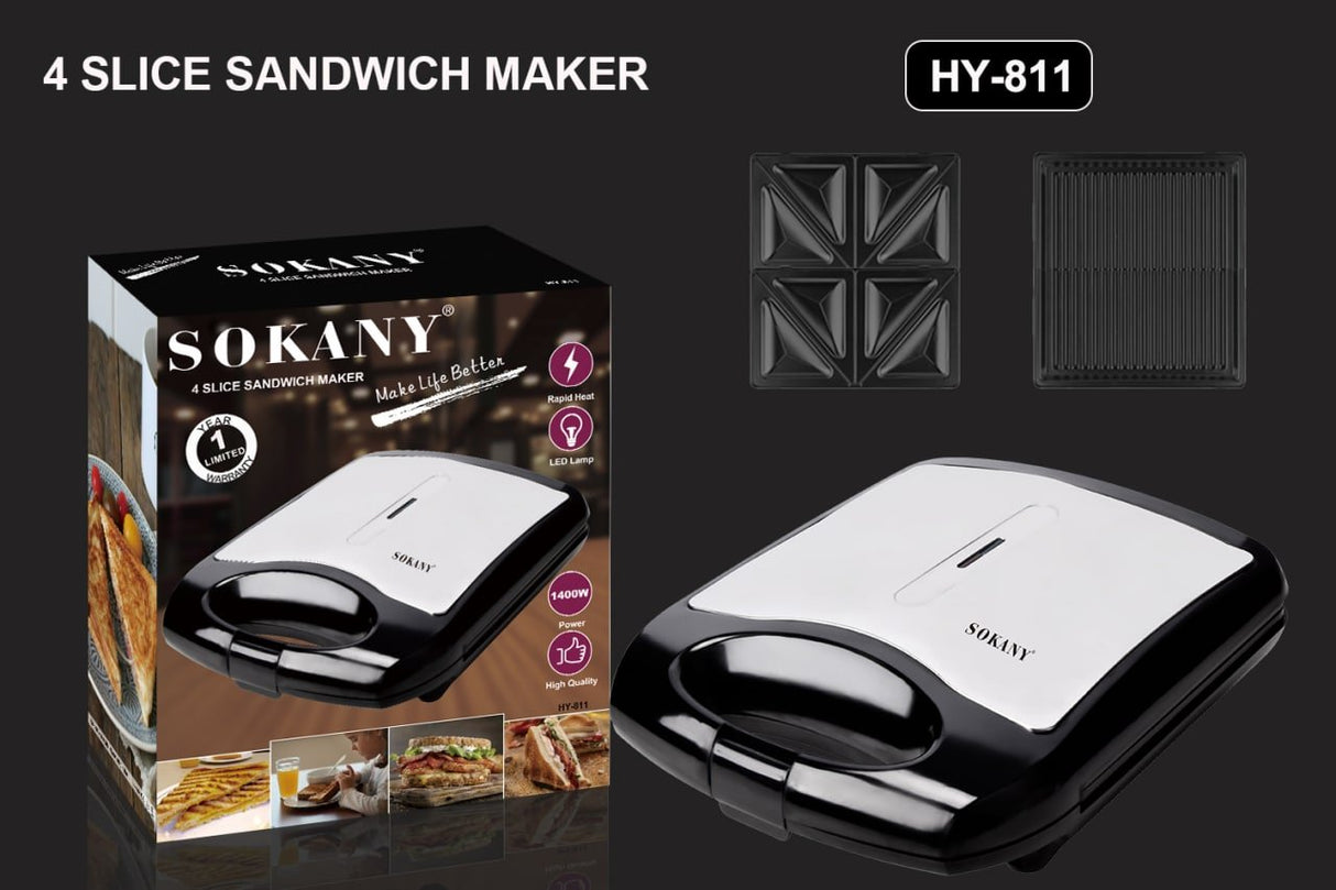 SOKANY HY-811 Sanduicheira de 4 fatias com aquecimento revestido antiaderente