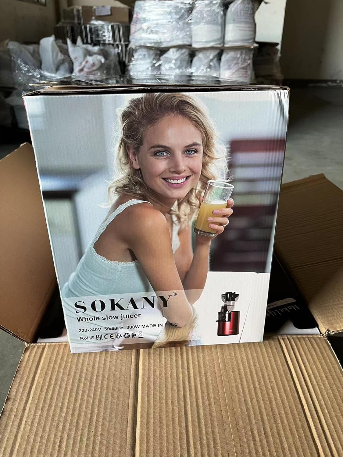 SOKANY JE-25 300W Espremedor de Mastigação Lenta, Calha Grande de 80mm, Jarro de Suco, Recipiente de Polpa, Livre de BPA, Fácil de Limpar, Espremedor Lento Inteiro para Frutas e Legumes, Vermelho