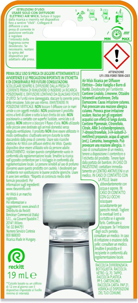 Air Wick - Difusor Elétrico de Óleo Essencial, 6 recargas para Difusor Elétrico com Aroma de Baunilha Doce e Manteiga de Karité, Fresador de Ar Elétrico com Óleos Essenciais