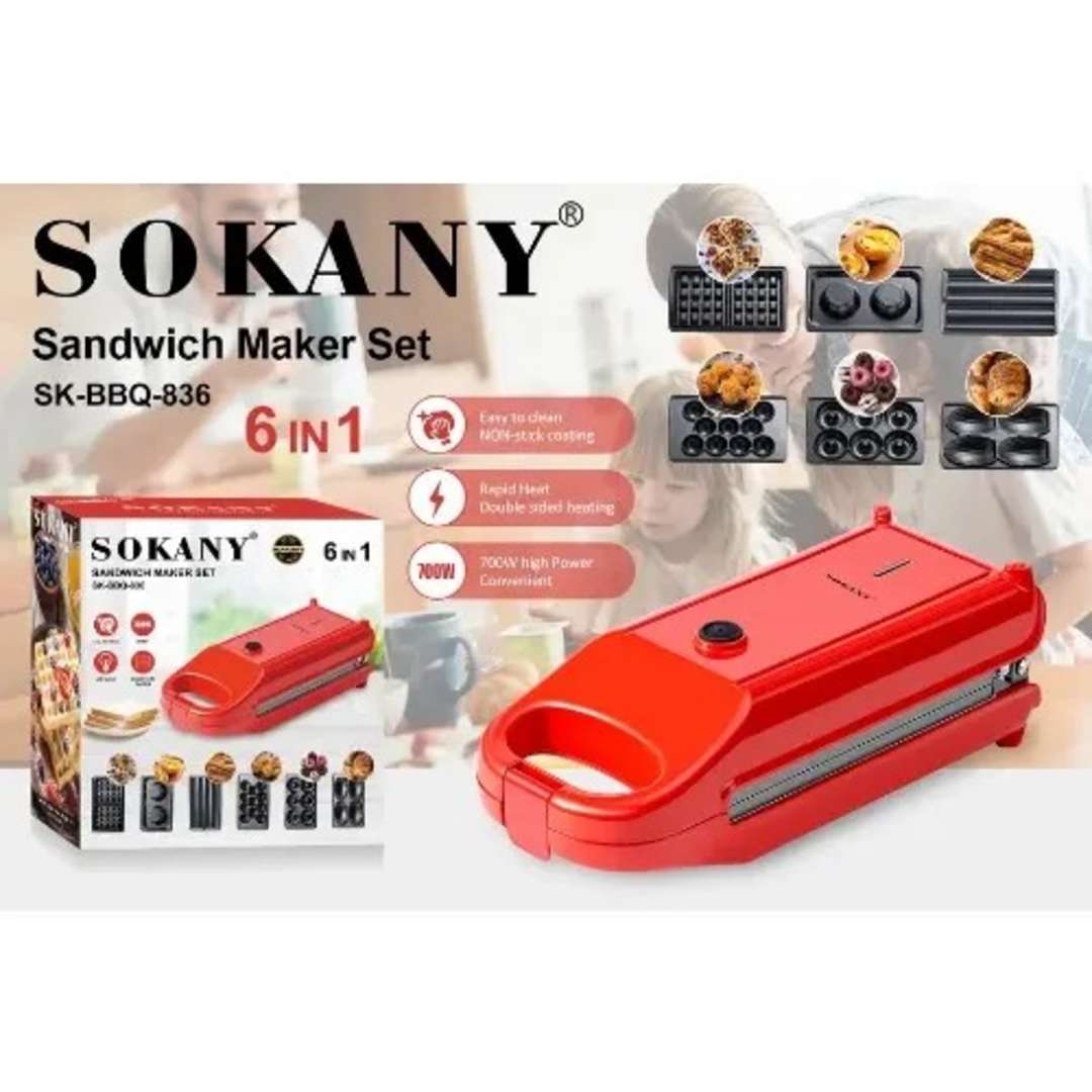 Conjunto de Sanduicheira Multiuso 6 em 1 Sokany - 700W - Sk-bbq-836