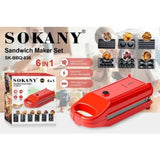 Conjunto de Sanduicheira Multiuso 6 em 1 Sokany - 700W - Sk-bbq-836