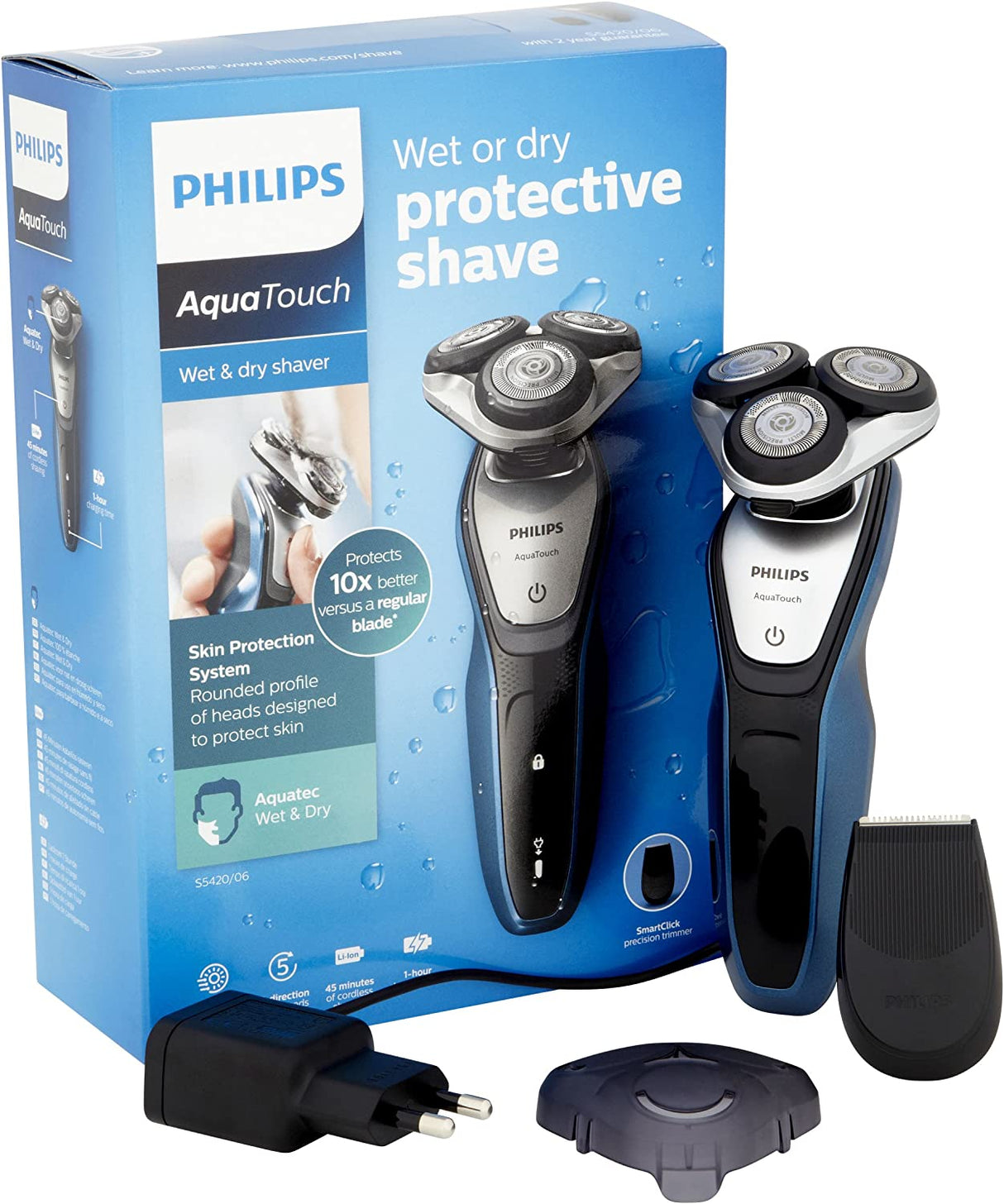 Philips Shaver Series 5000 AquaTouch Sistema de lâminas multiprecision molhadas e secas com aparador de precisão Smart Click - S5420/06