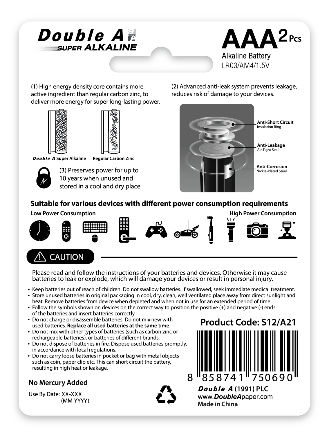 Pilha Double A Super Alkaline AAA-S12-A21