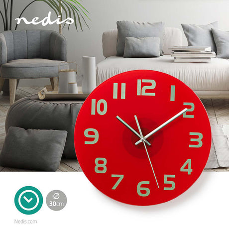 Relógio de Parede Nedis Diâmetro 300 mm Vidro Vermelho - CLWA006GL30RD