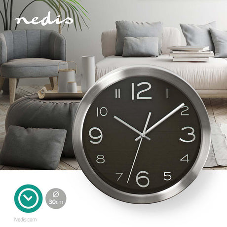 Relógio de parede Diâmetro: 300 mm | Aço inoxidável | Preto / Prata | CLWA010MT30BK