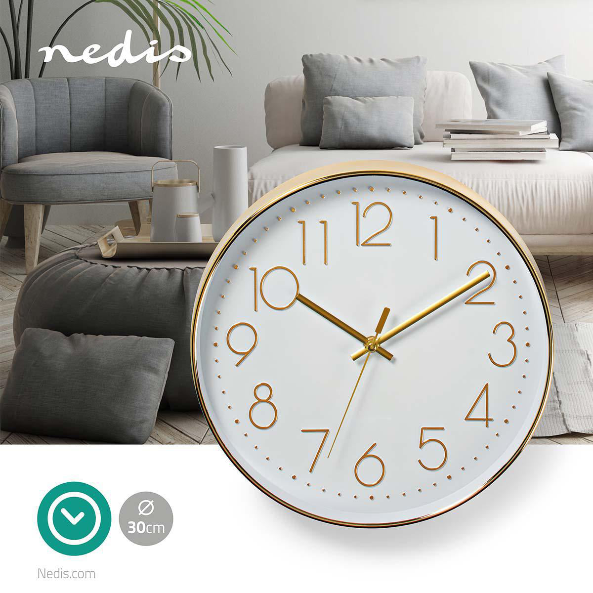 Relógio de parede Diâmetro: 300 mm | Plástico | Ouro / Branco | CLWA015PC30GD