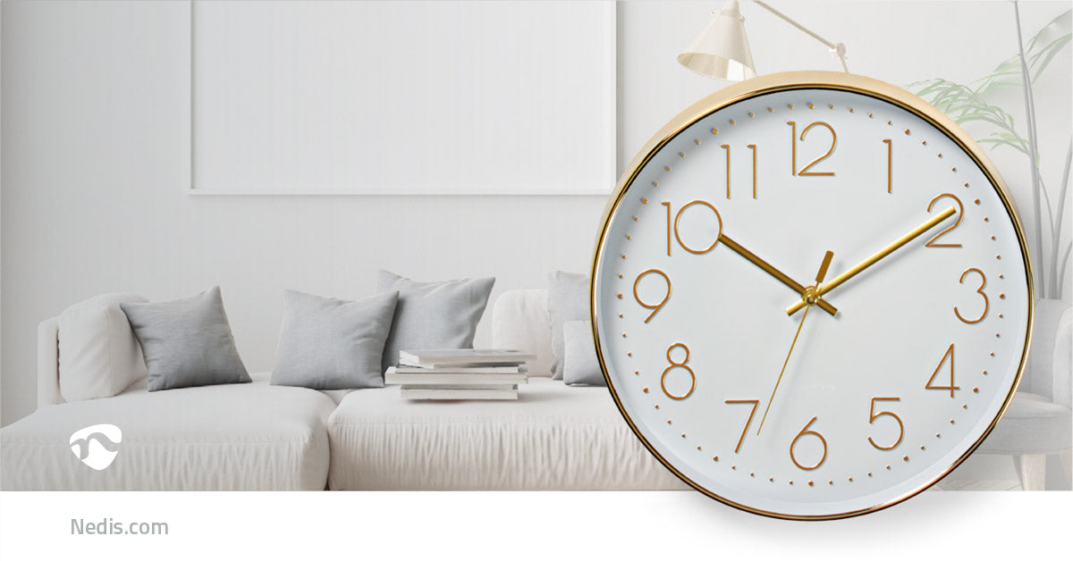 Relógio de parede Diâmetro: 300 mm | Plástico | Ouro / Branco | CLWA015PC30GD