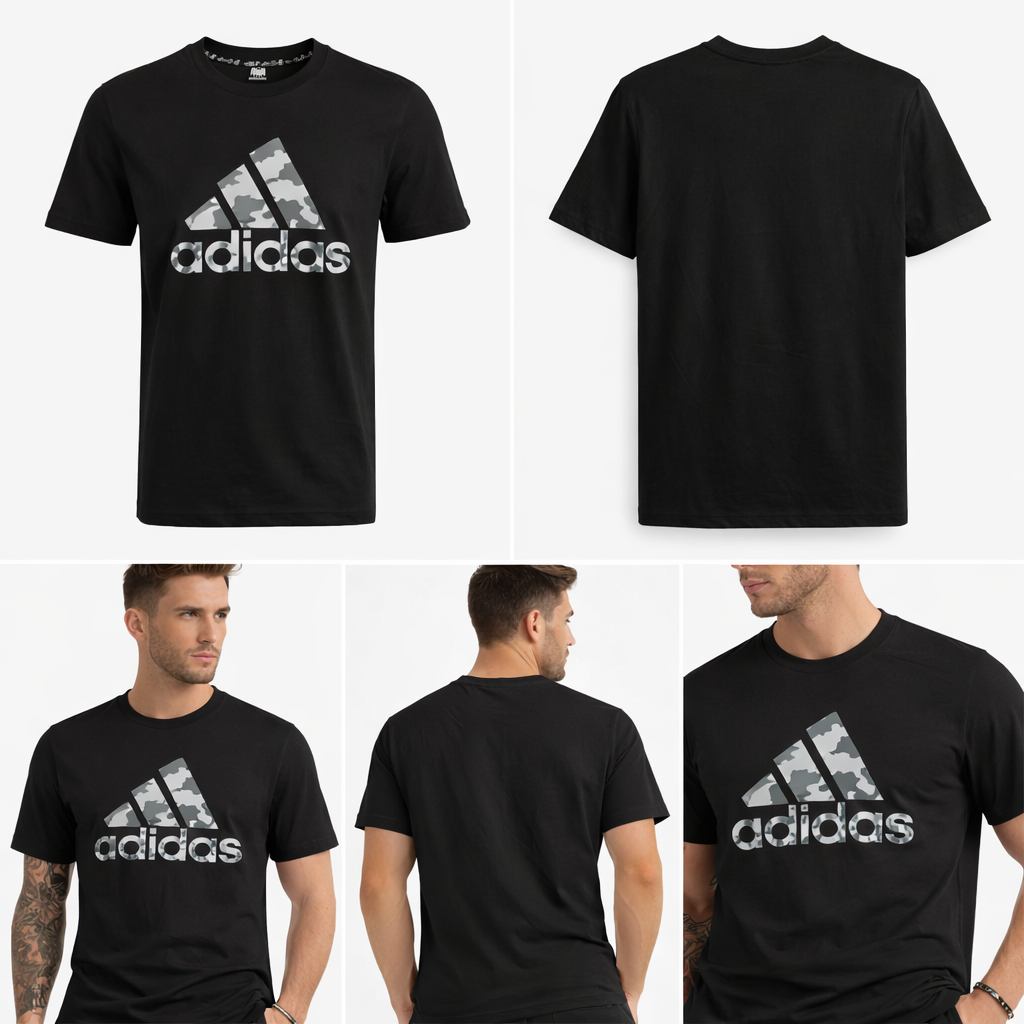 9828 Adidas T-Shirt Algodão Masculino Militar - Preto (Corte Pequena) Tamanho 5XL