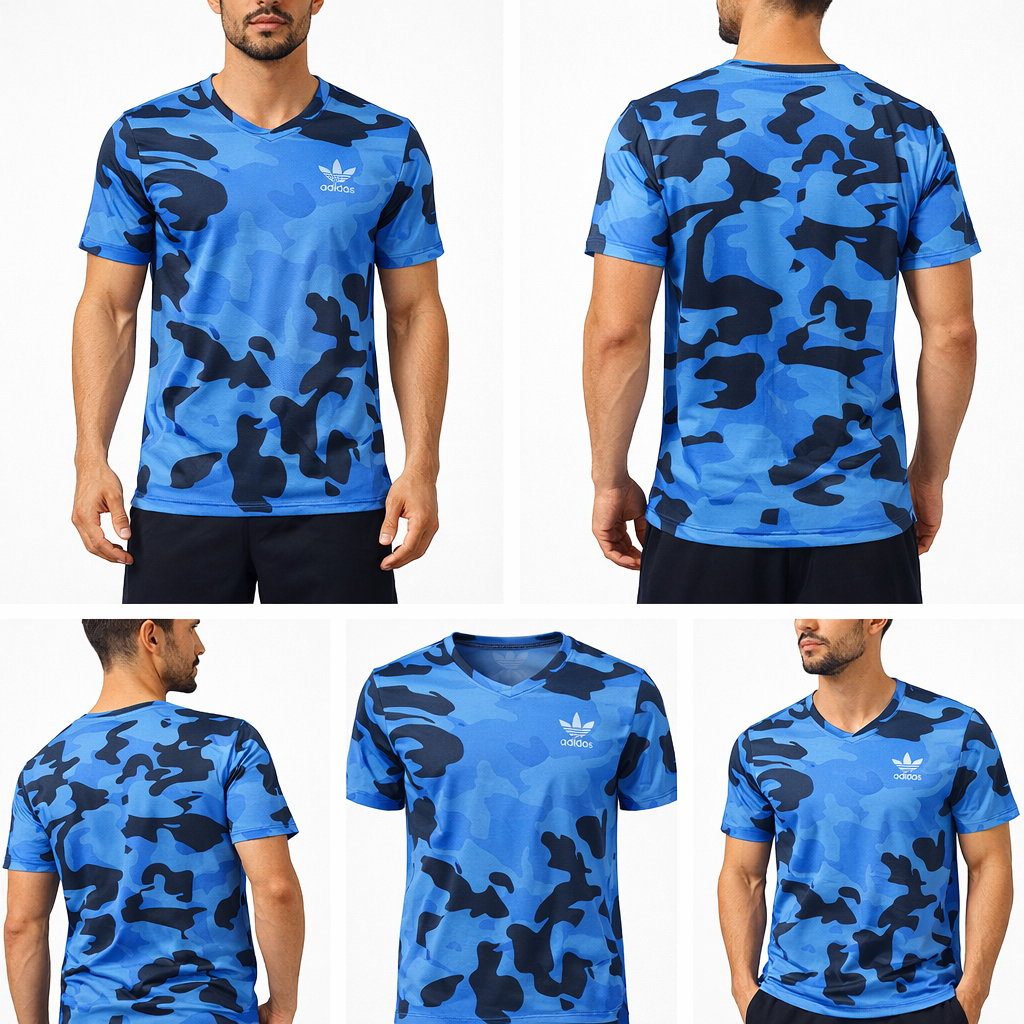 3268 Adidas T-Shirt Algodão Masculino Militar Azul - Preto Tamanho XL