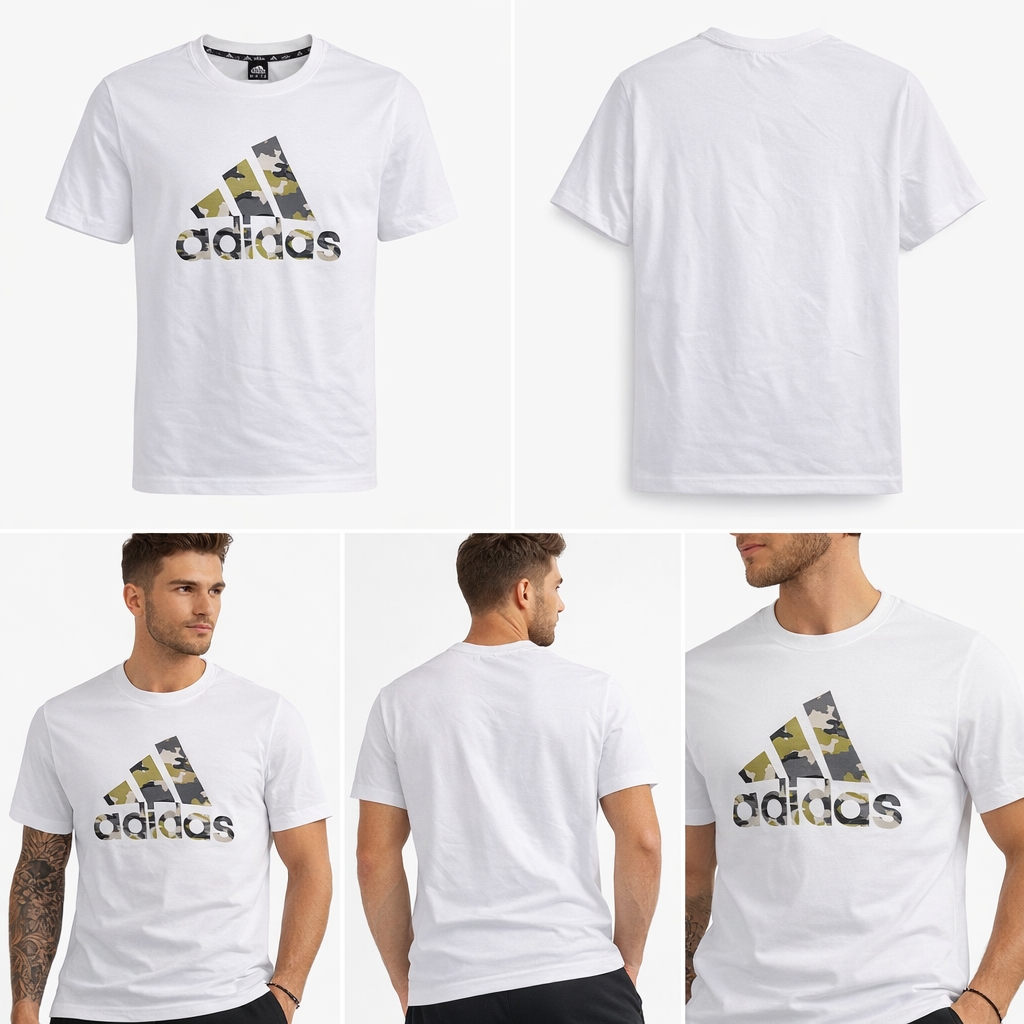 9828 Adidas T-Shirt Algodão Masculino Militar - Branca (Corte Pequena) Tamanho 5XL