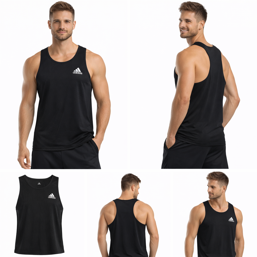 A513 Adidas T-Shirt de Alça Preta Masculino Tamanho M