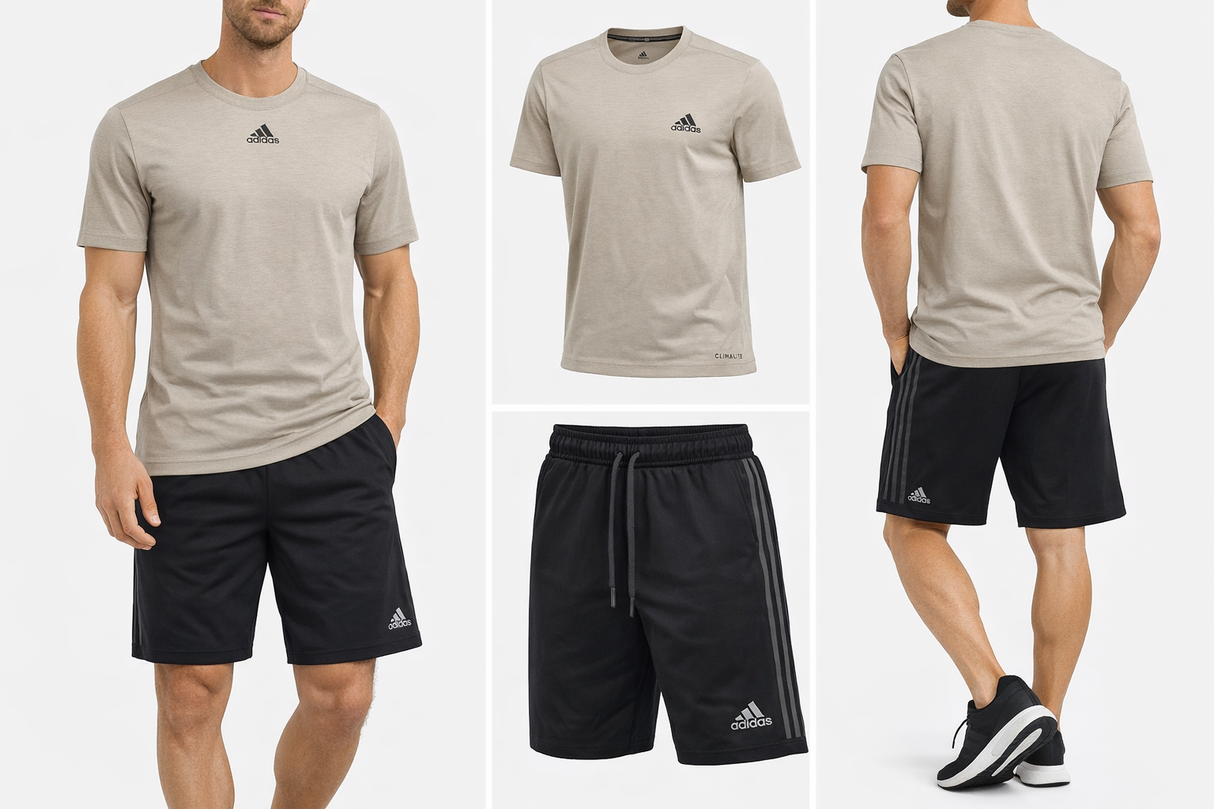 RD 106 Conjunto Adidas T-Shirt/calção Masculino, Creme/Preto Tamanho XL