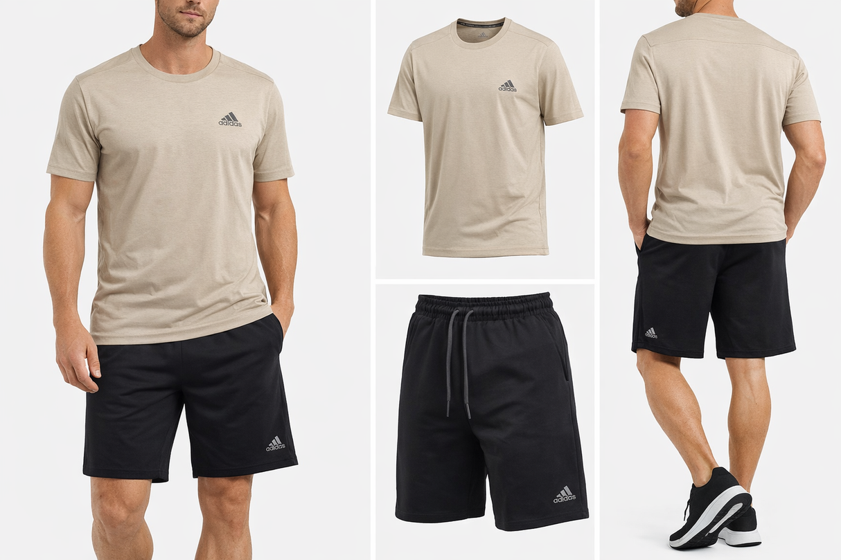 RD 108 Conjunto Adidas T-Shirt/calção Masculino, Creme/Preto Tamanho XL