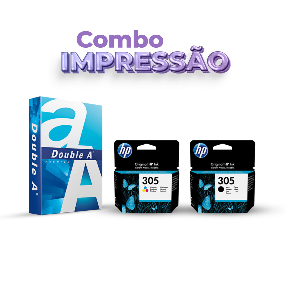 COMBO IMPRESSÃO RESMA DE PAPEL A4 + TINTEIRO TH 305  COR + TINTEIRO TH 305 PRETO