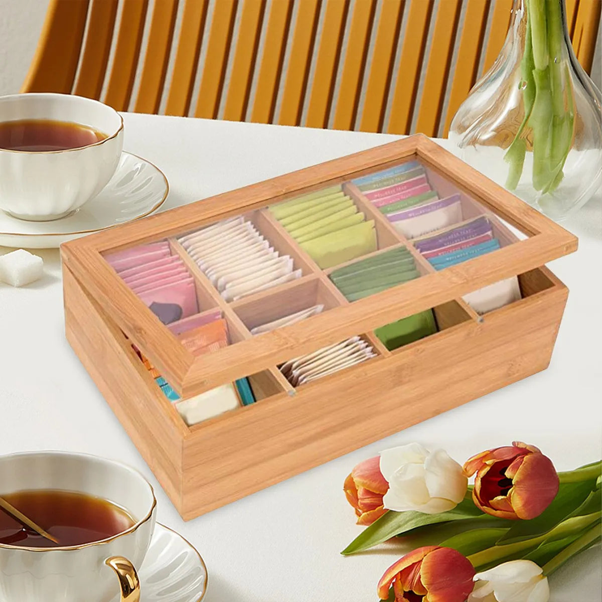 Caixa de chá de madeira Caixa de madeira pequena multifuncional para 8 grades