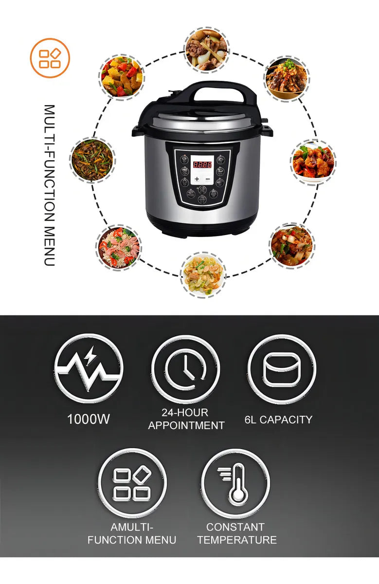 Panela de Pressão Elétrica Multifuncional 6lts 1000w Raf R-177 Cor Prata