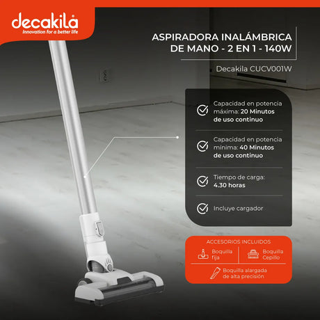 Aspirador de Pó Sem Fio Vertical 2 em 1 Decakila Cucv001w Cor Branca