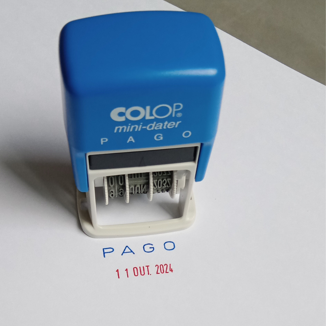 CARIMBO MINI PAGO + DATADOR DIA - MÊS - ANO COLOP S160/L1 D25