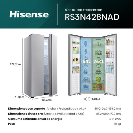 HEISENSE FRIGORIFICO SBS 428LT - RS3N428NAD