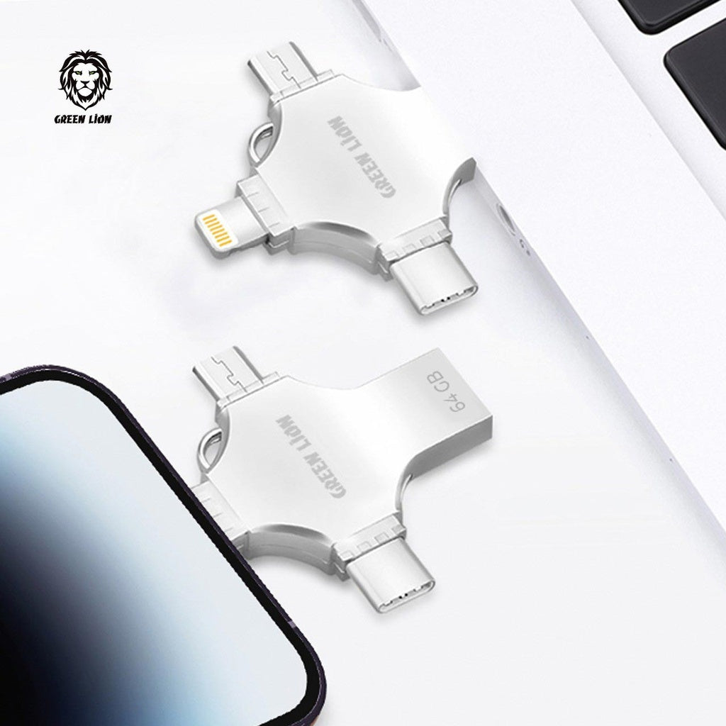 PEN-DRIVE GREEN LION 4-EM-1 USB FLASH DRIVE 64GB - PRATA