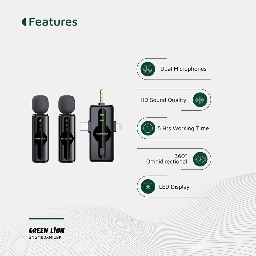 Green Lion GM-80X Microfone 3 em 1 - Preto