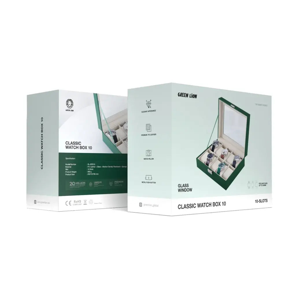 Green Lion Caixa Clássica para Relógio 10 Slots com Vidro – Verde