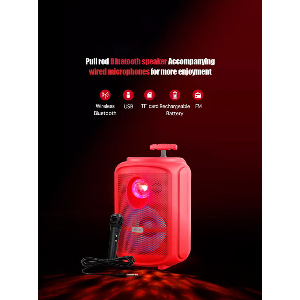 Coluna Vermelha KTS-2111  Bluetooth Alto-falante com Microfone sobre Rodas 2400mah ao ar livre portátil RGB Led de 8 polegadas sem fio