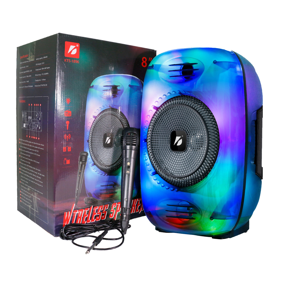 Alto-falante de 8 polegadas Kts-1896 Microfone Bluetooth Rádio FM Cor preta