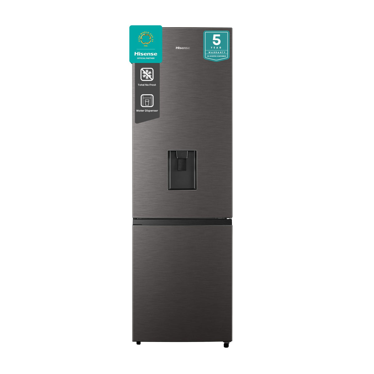 Frigorífico Combinado Hisense 263L Inox – Dispensador de Água, No Frost, Silencioso – Modelo H370BIT-WD