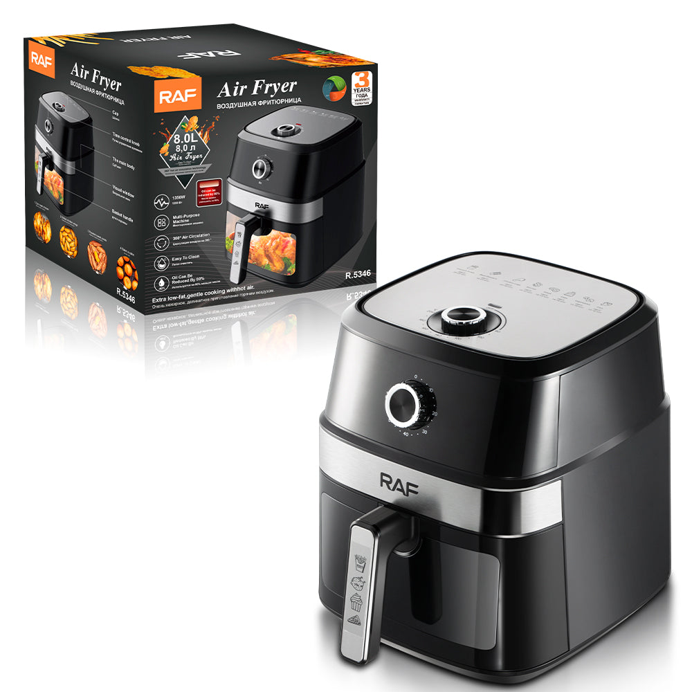 RAF Air Fryer 8L de grande capacidade 1350W sem óleo digital com janela visível para casa