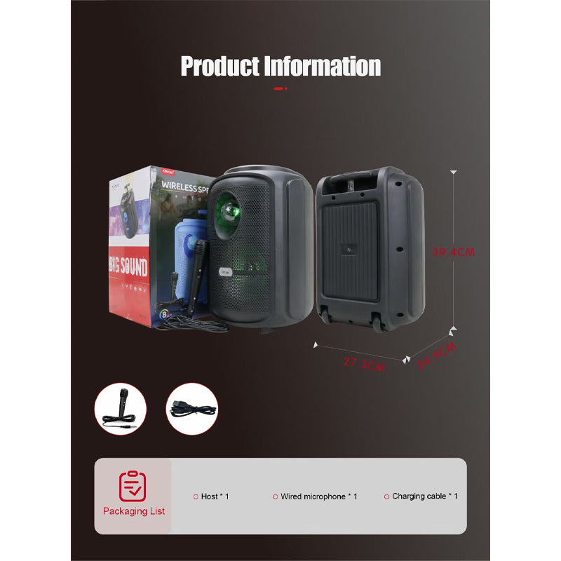 Coluna Vermelha KTS-2111  Bluetooth Alto-falante com Microfone sobre Rodas 2400mah ao ar livre portátil RGB Led de 8 polegadas sem fio