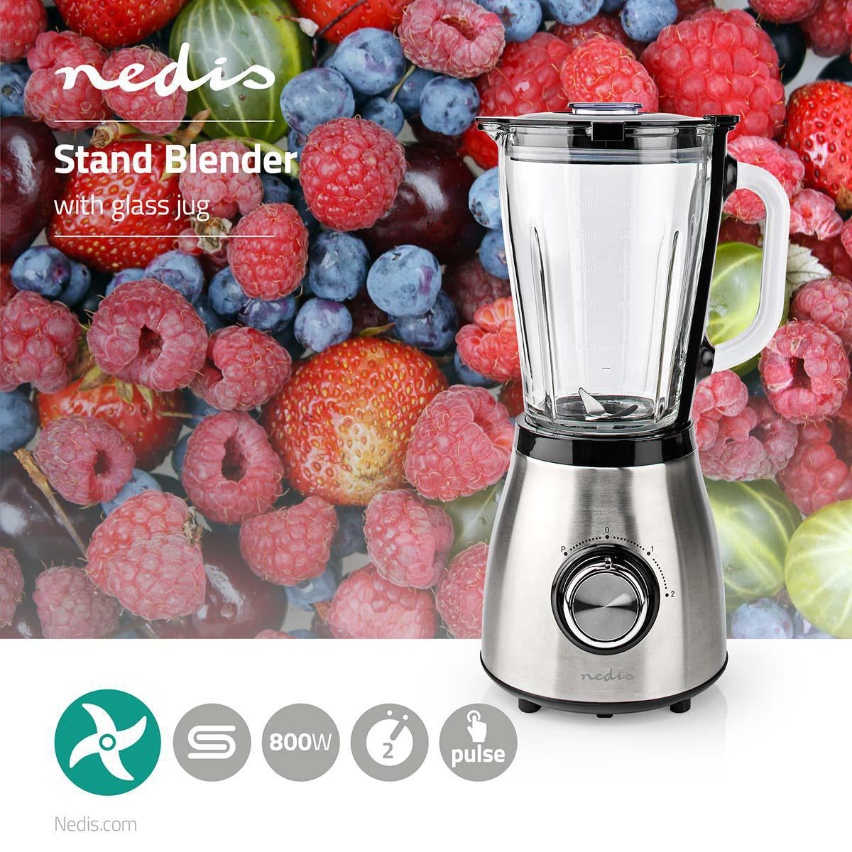 Liquidificador NEDIS KABL350CAL (800 W - 1.5 L - Preto e Prateado) KABL350CAL