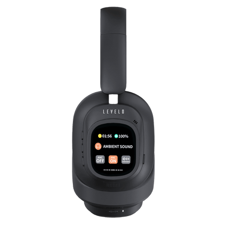 Fone de ouvido ANC híbrido sem fio Levelo VibeMaster com cabo AUX de 1,2 m, 2 horas de carregamento, bateria de íon de lítio de 600mAh, microfones duplos com detecção de ruído, couro de proteína ultramacio