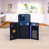 CARTEIRA PORTA-CARTÕES MAGSAFE 8 EM 1 LEVELO MITTE, DESIGN DOBRÁVEL, ÍMÃS FORTES, COURO SAFFIANO, MATERIAL PREMIUM - PRETO