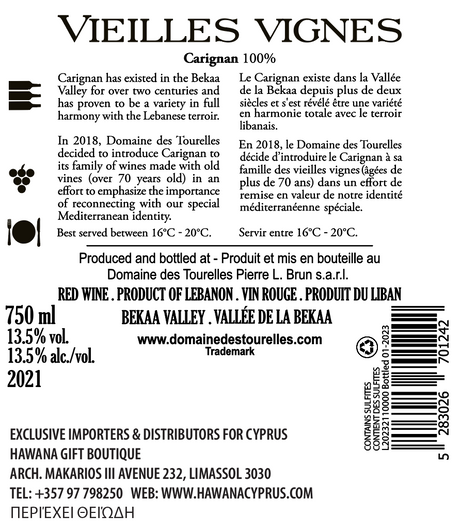 Vinho Tinto Vieilles Vignes Carignan Red Wine 2021 750 ml - Libanês