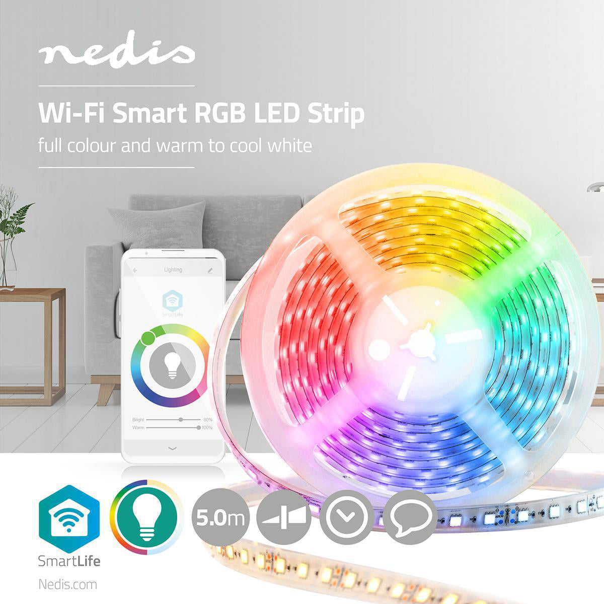 Fita LED Wifi NEDIS SmartLife WIFILS50CRGBW