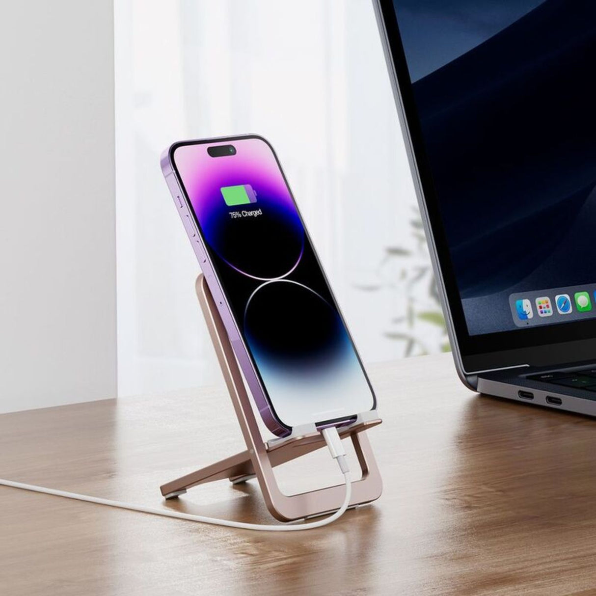 Suporte de Telefone Dobrável de Alumínio e Silicone Levelo Airlift, Design Fino e Leve, Material Forte e Durável - Rosa