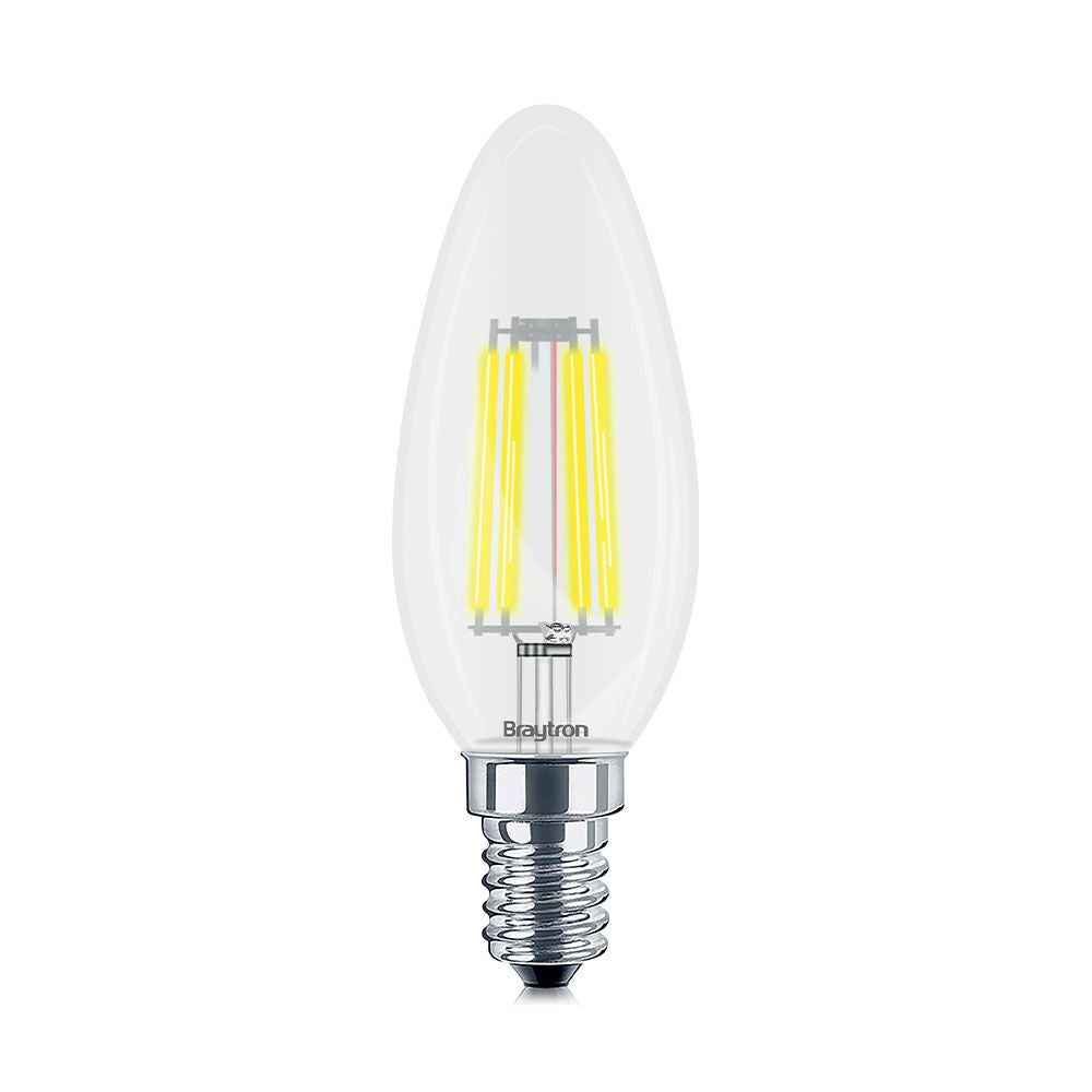 Lâmpada LED Vela 6W E14 Transparente 3000K 630lm Braytron