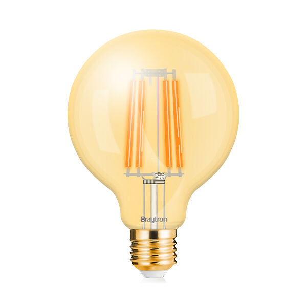 Lâmpada LED Filamento G125 6W E27 2200K Âmbar Braytron – Iluminação Vintage com Alta Presença