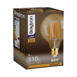 Lâmpada LED Filamento G125 6W E27 2200K Âmbar Braytron – Iluminação Vintage com Alta Presença