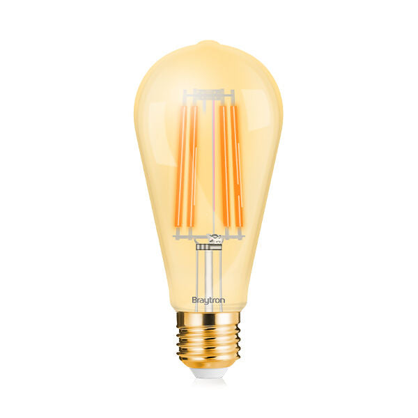 Lâmpada LED Filamento ST64 6W E27 2200K Âmbar Braytron – Vintage e Aconchegante