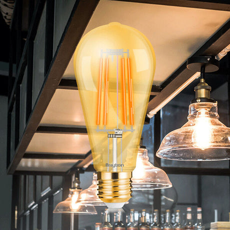 Lâmpada LED Filamento ST64 6W E27 2200K Âmbar Braytron – Vintage e Aconchegante