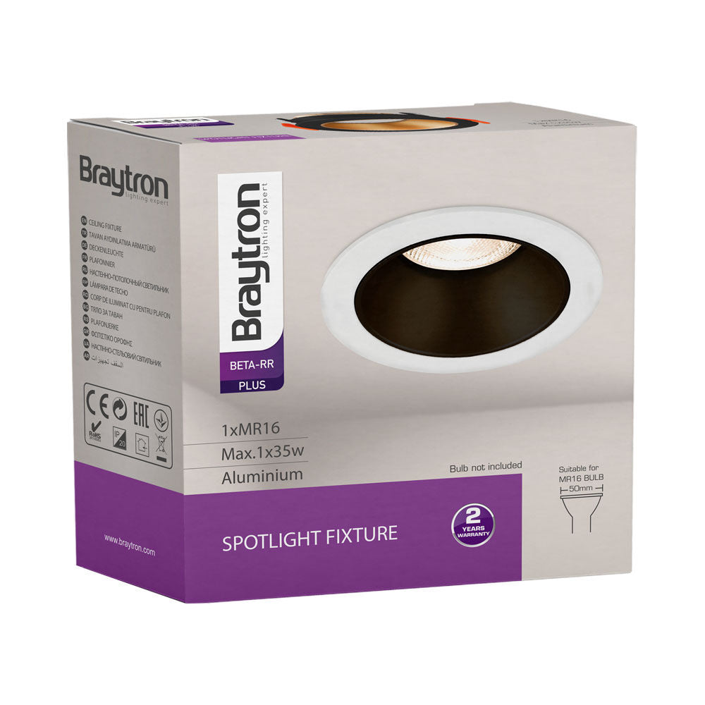 Spot LED Braytron Beta Redondo Preto com Acabamento Dourado | Iluminação Direcionada