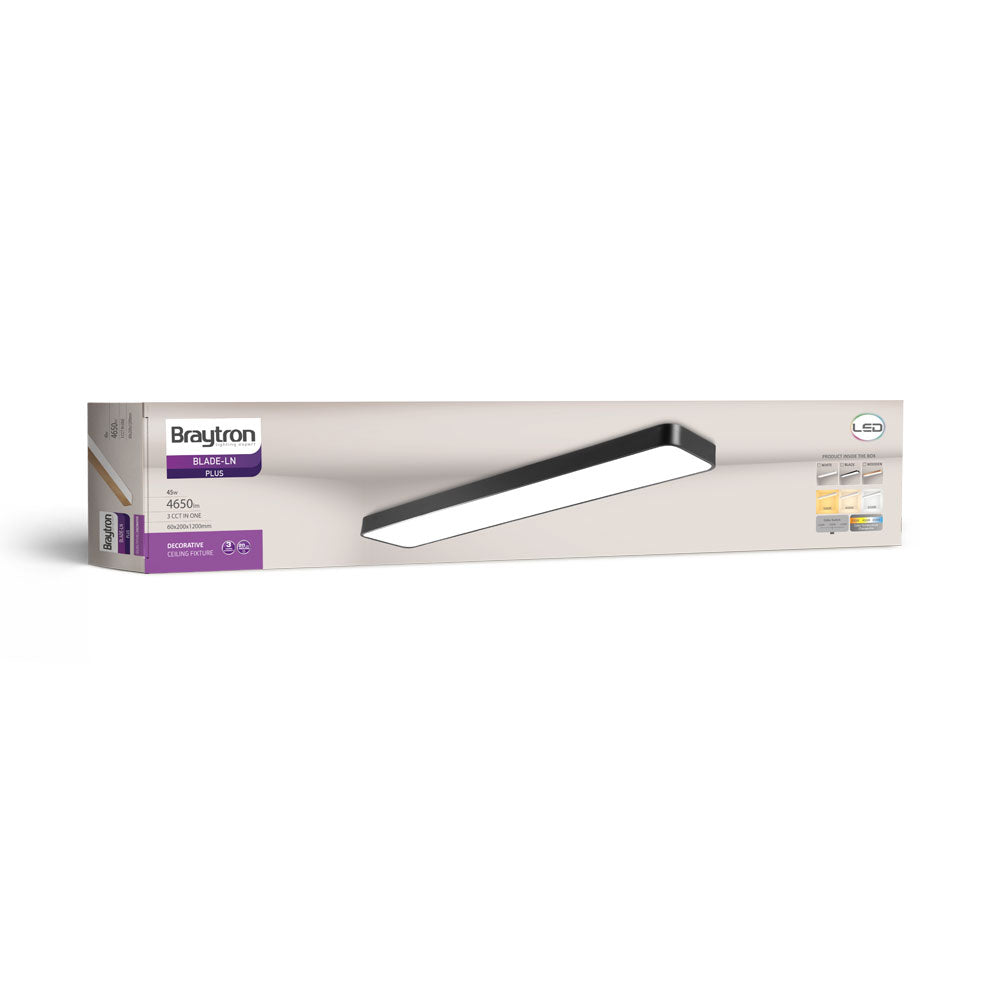Luminária de Teto Braytron Blade Linear 45W Preta 3IN1 | Iluminação Regulável