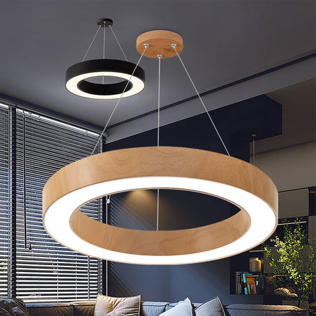 Luminária de Teto Braytron Blade Pendente Redonda 45W Madeira com Controle Remoto | Iluminação Regulável